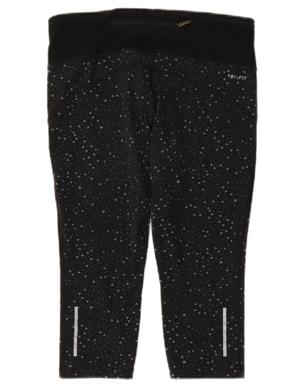 Nike Womens Dri Fit Capri Leggings UK 10 Small Black Geometric Polyester