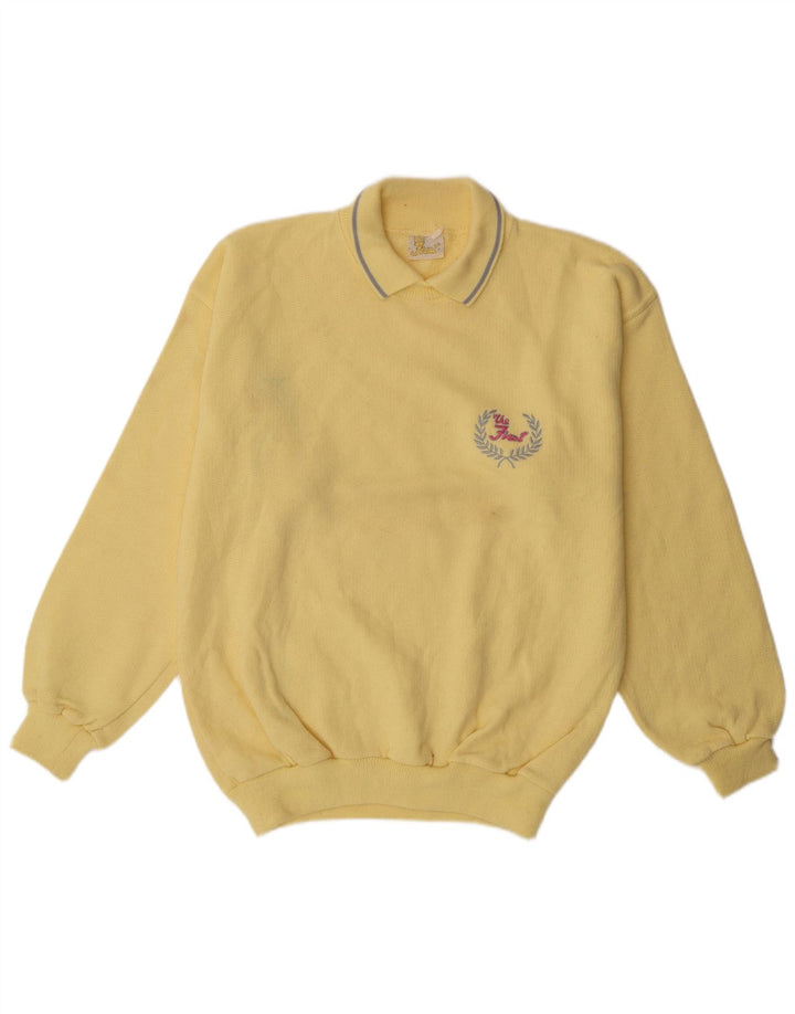 Vintage Mens Polo Neck Sweatshirt Jumper Large Yellow Cotton