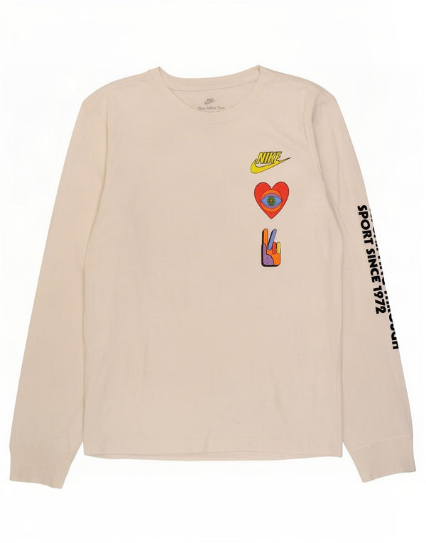 Nike Mens Graphic Top Long Sleeve Small White Cotton