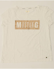 MUSTANG Womens Graphic T-Shirt Top UK 14 Medium White