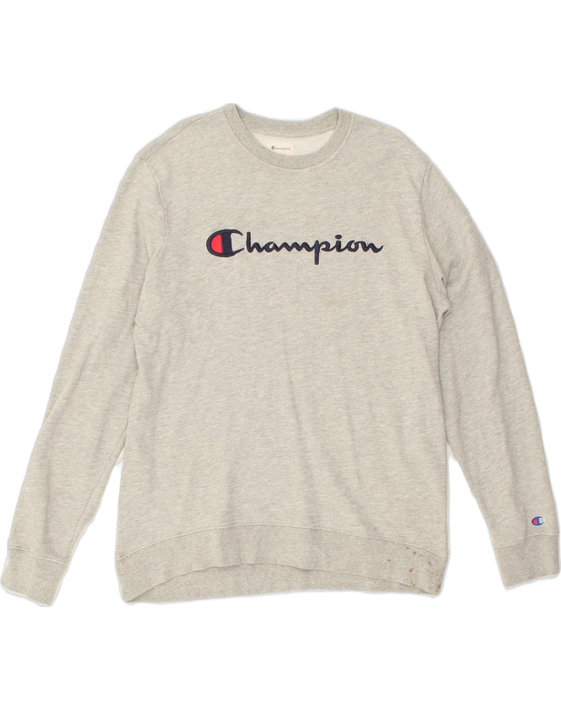 CHAMPION Mens Graphic Sweatshirt Jumper Large Grey Cotton | Vintage Champion | Thrift | Second-Hand Champion | Used Clothing | Messina Hembry 