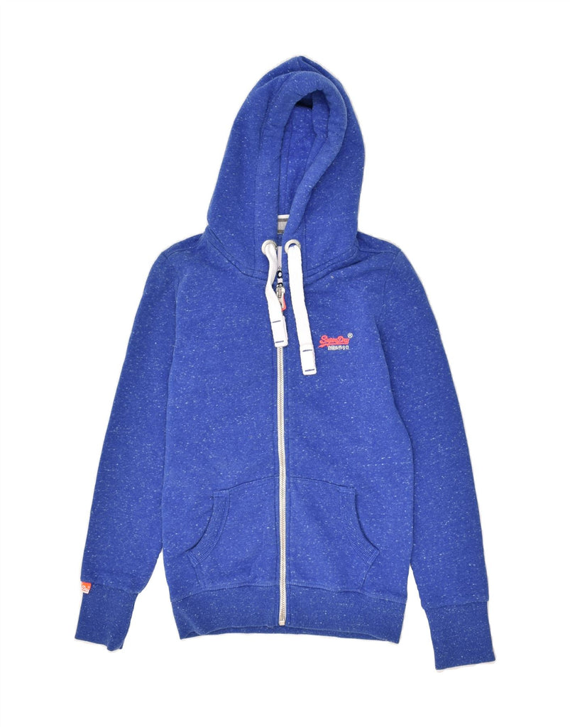 SUPERDRY Womens Zip Hoodie Sweater UK 4 XS Blue Flecked Cotton | Vintage Superdry | Thrift | Second-Hand Superdry | Used Clothing | Messina Hembry 