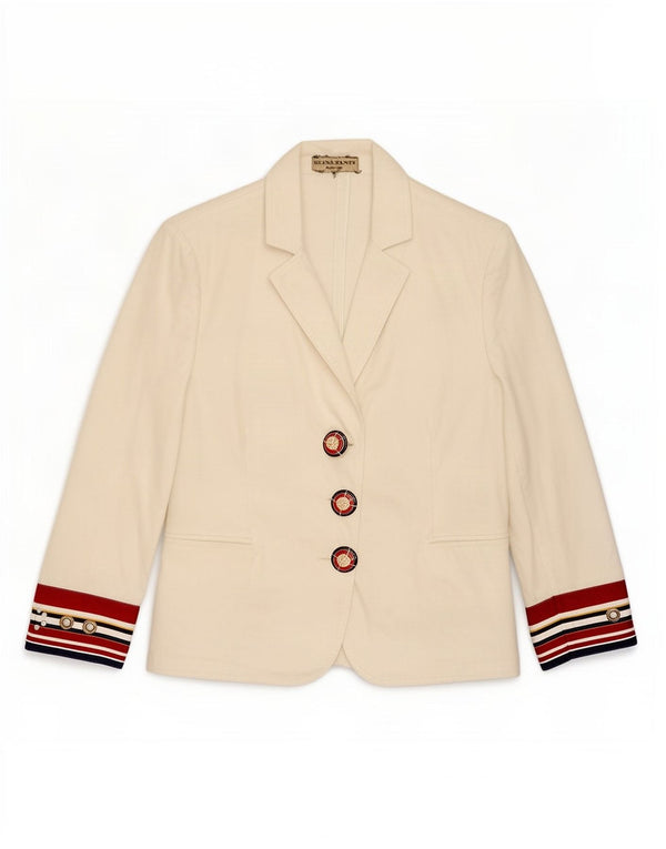 Elisa Fanti Womens 3 Button Blazer Jacket IT 48 XL White Colourblock