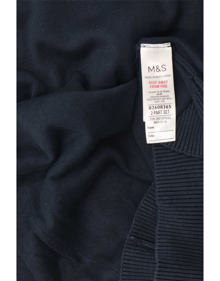 Marks & Spencer Boys Slim V-Neck Jumper Sweater 15-16 Years Navy Blue