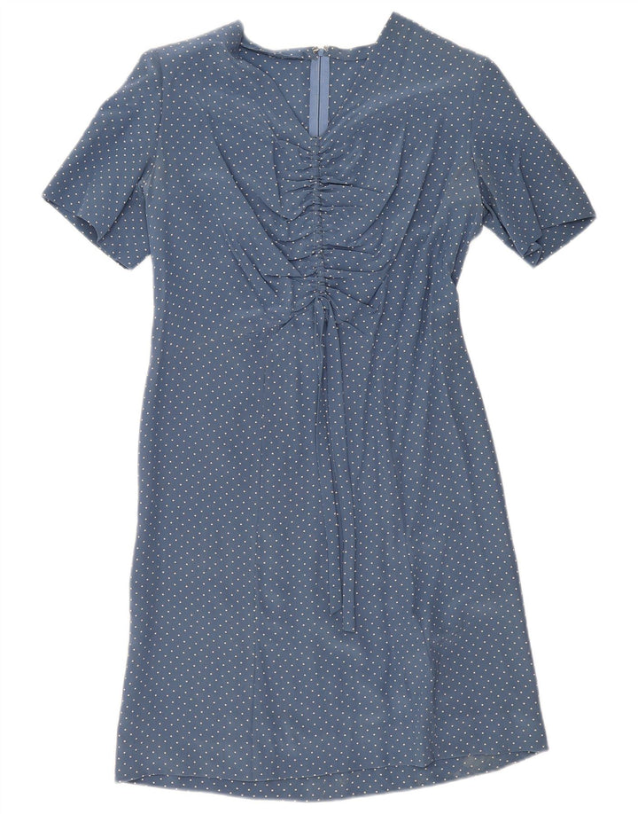 Vintage Womens A-Line Dress UK 12 Medium Blue Spotted