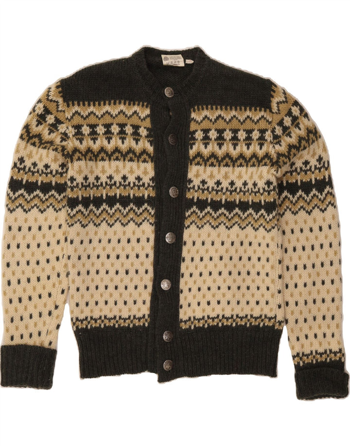 C&A Mens Cardigan Sweater IT 52/54 Large Khaki Fair Isle Wool