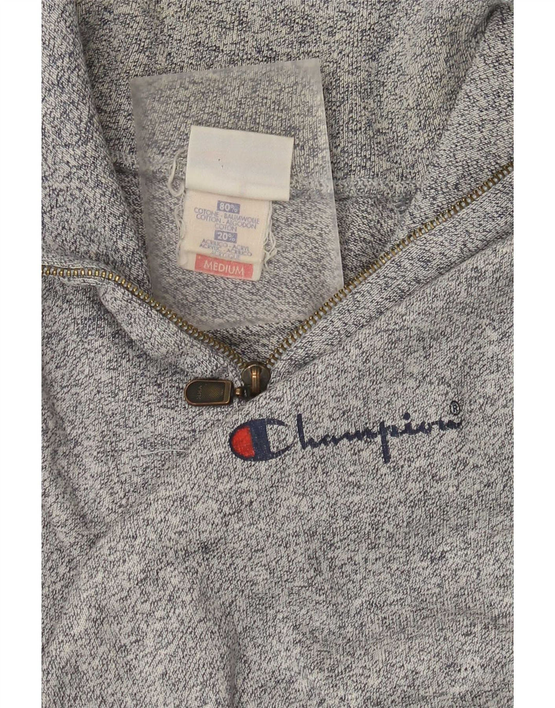 Champion Mens Zip Neck Sweatshirt Jumper Medium Grey Flecked Cotton