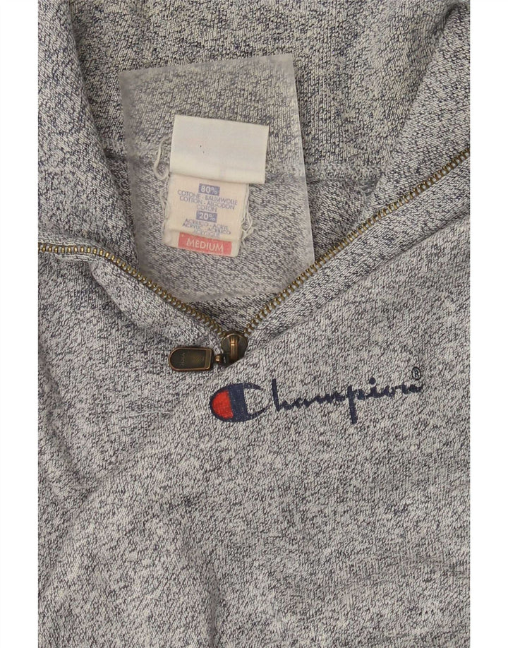 Champion Mens Zip Neck Sweatshirt Jumper Medium Grey Flecked Cotton
