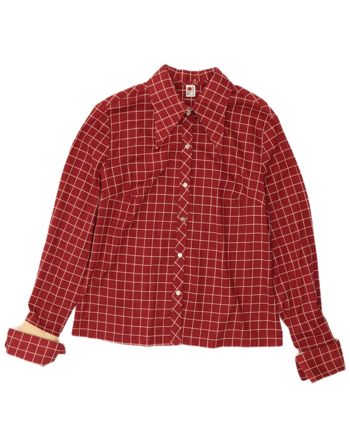 Vintage Womens Formal Shirt UK 14 Medium Burgundy Check