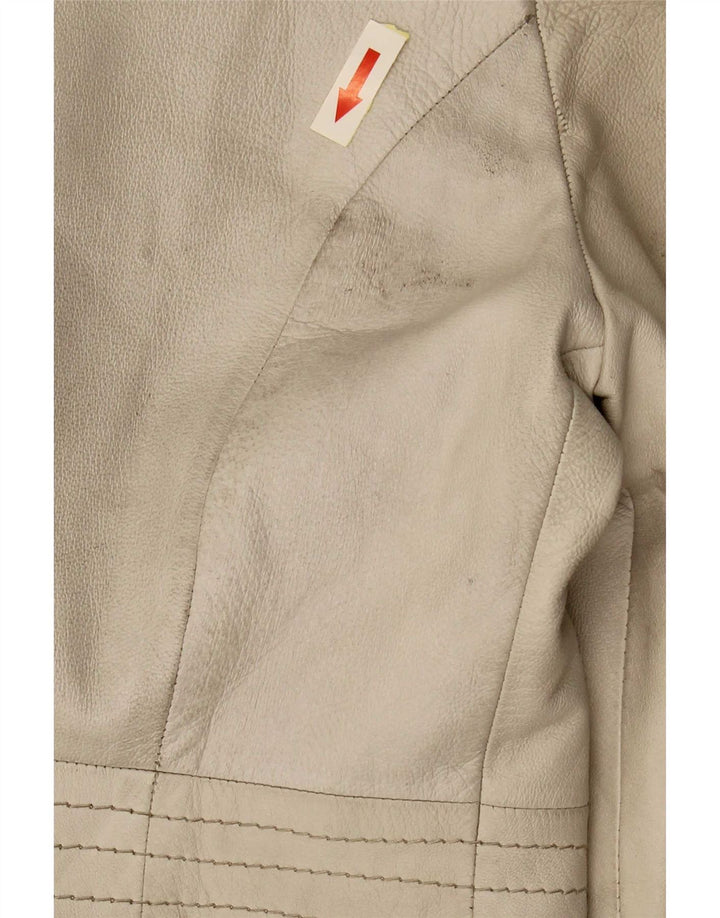 Vintage Womens Double Breasted Leather Coat UK 12 Medium Beige