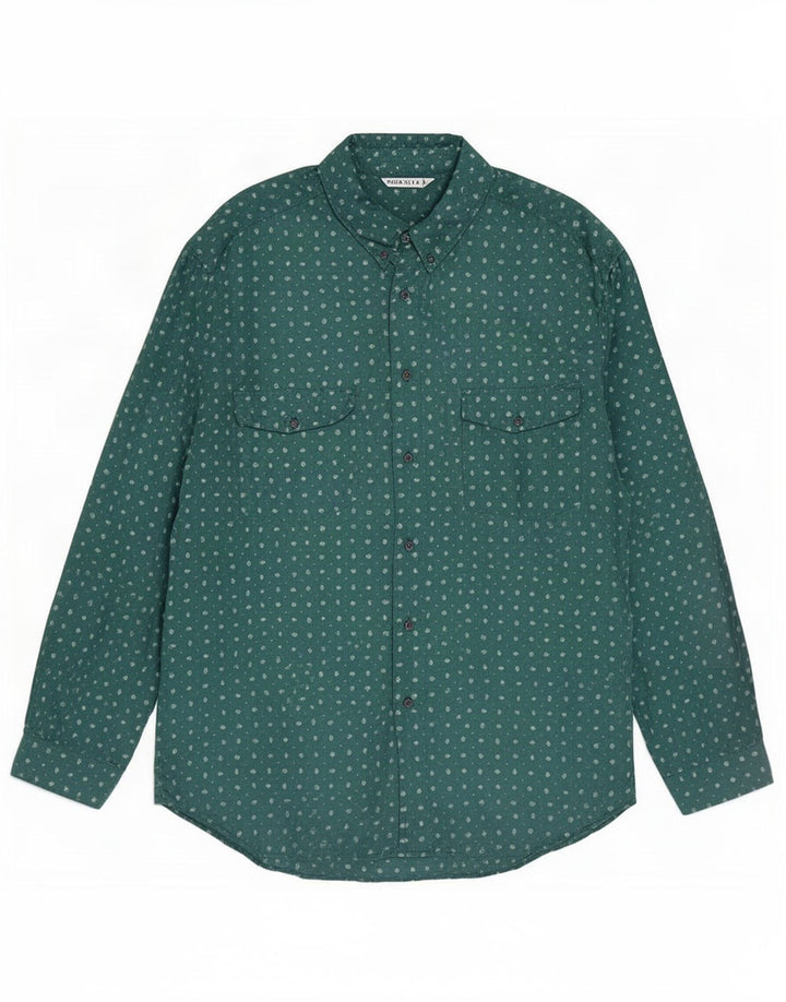 Vintage Mens Shirt 2XL Green Spotted Silk