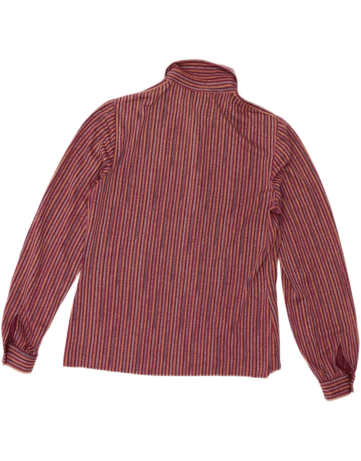 Vintage Womens Shirt Blouse UK 12 Medium Maroon Striped
