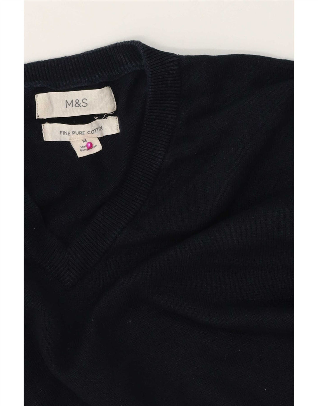 Marks & Spencer Mens V-Neck Jumper Sweater Medium Navy Blue Cotton