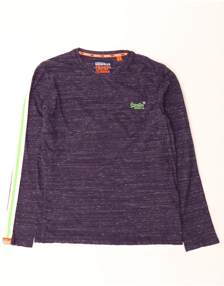 Superdry Mens Top Long Sleeve Large Navy Blue Flecked Cotton