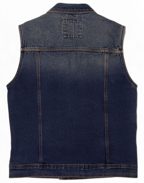 Pull & Bear Mens Denim Gilet UK 38 Medium Blue Cotton