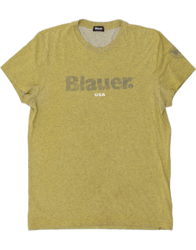 BLAUER Mens Graphic T-Shirt Top XL Yellow Flecked Cotton | Vintage Blauer | Thrift | Second-Hand Blauer | Used Clothing | Messina Hembry 