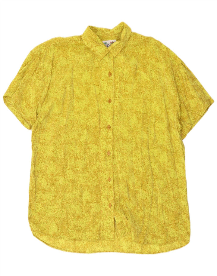 Vintage Womens Oversized Abstract Pattern Shirt Blouse UK 10 Small Yellow