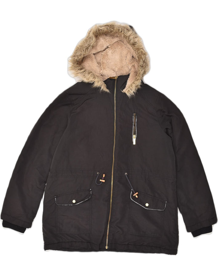 OASIS Womens Hooded Windbreaker Jacket UK 16 Large Black Polyester | Vintage Oasis | Thrift | Second-Hand Oasis | Used Clothing | Messina Hembry 
