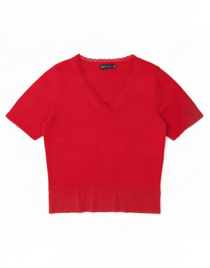 Marks & Spencer Womens Short Sleeve Blouse Top UK 16 Large Red Acrylic