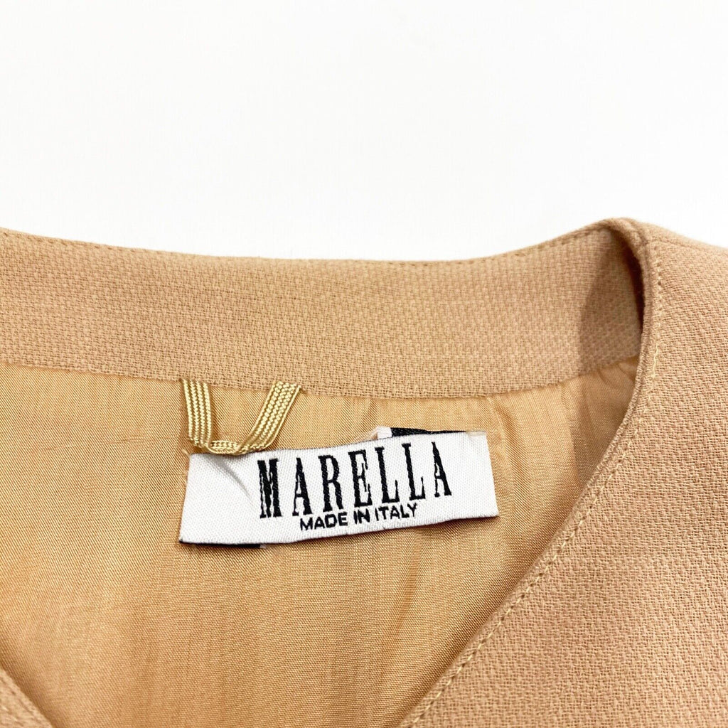 Marella Long Women's Wool Collarless Coat | Vintage Luxury Designer Beige VTG | Vintage Messina Hembry | Thrift | Second-Hand Messina Hembry | Used Clothing | Messina Hembry 