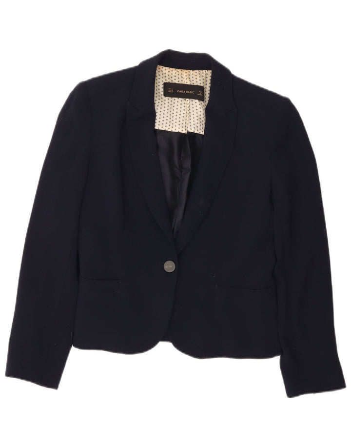 Zara Womens 1 Button Blazer Jacket UK 12 Medium Navy Blue