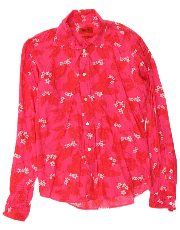Hugo Boss Mens Shirt Small Pink Floral Cotton