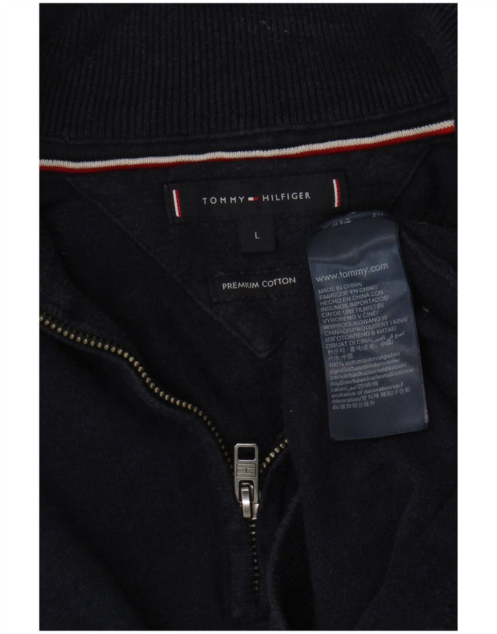 Tommy Hilfiger Mens Zip Neck Jumper Sweater Large Navy Blue Cotton