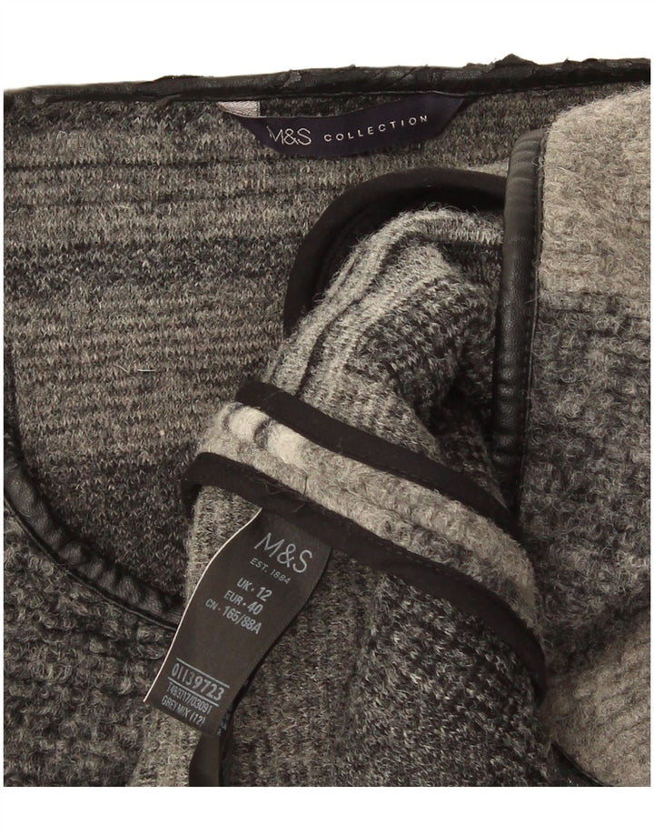 Marks & Spencer Womens Longline Cardigan Sweater UK 12 Medium Grey Check