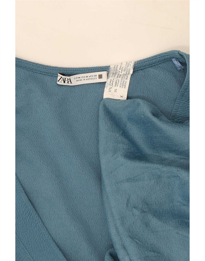 Zara Womens Short Sleeves Shift Dress UK 14 Medium Blue Polyester