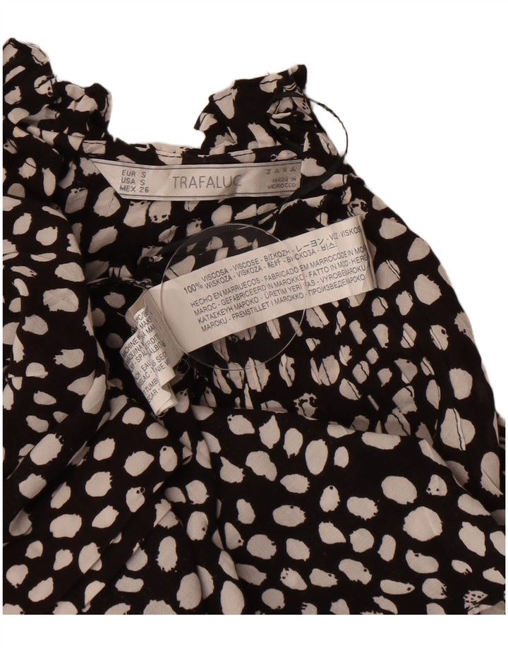 Zara Womens Blouse Top UK 10 Small Black Spotted Viscose