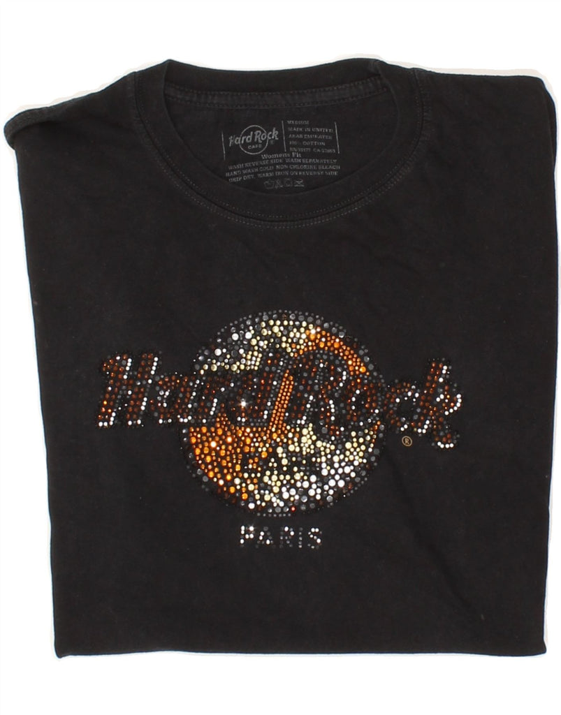 HARD ROCK CAFE Womens Paris Graphic T-Shirt Top UK 12 Medium Black Cotton | Vintage Hard Rock Cafe | Thrift | Second-Hand Hard Rock Cafe | Used Clothing | Messina Hembry 