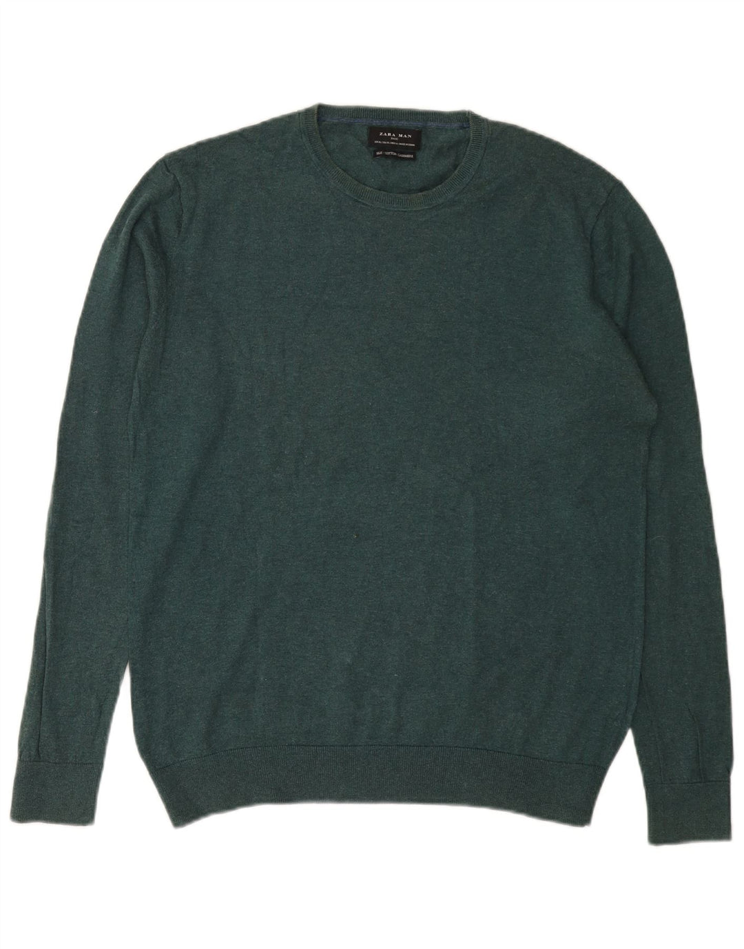 Zara Mens Crew Neck Jumper Sweater XL Green Silk