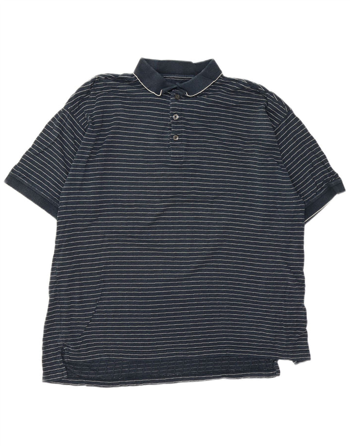 IZOD Mens Polo Shirt Large Navy Blue Striped Cotton