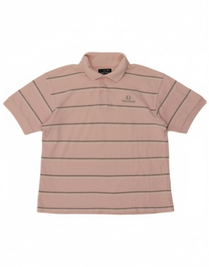 Fred Perry Boys Polo Shirt 12-13 Years Large Pink Striped Cotton
