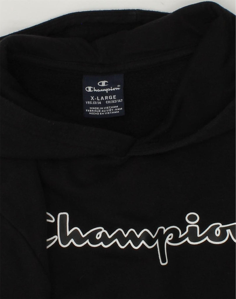 CHAMPION Boys Graphic Hoodie Jumper 13-14 Years XL  Black Cotton | Vintage Champion | Thrift | Second-Hand Champion | Used Clothing | Messina Hembry 