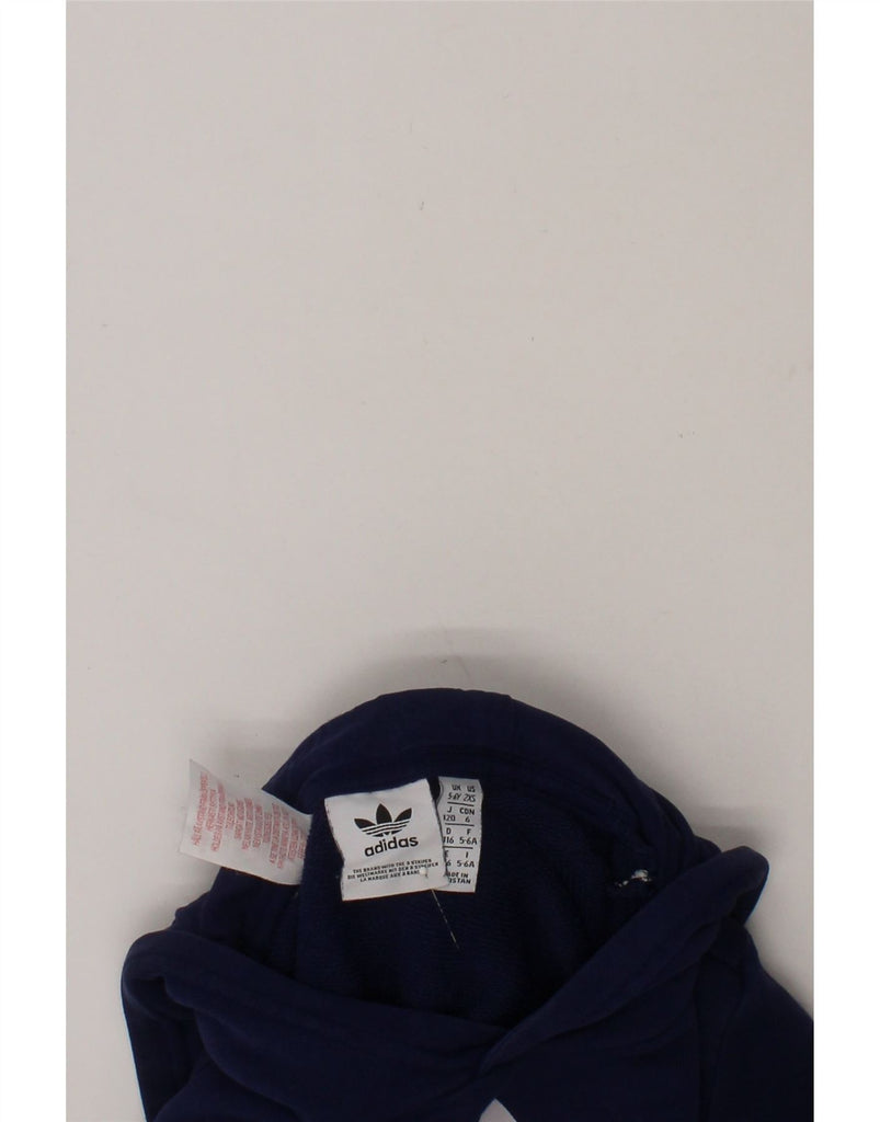 ADIDAS Boys Graphic Hoodie Jumper 5-6 Years Navy Blue Cotton Vintage Adidas and Second-Hand Adidas from Messina Hembry 