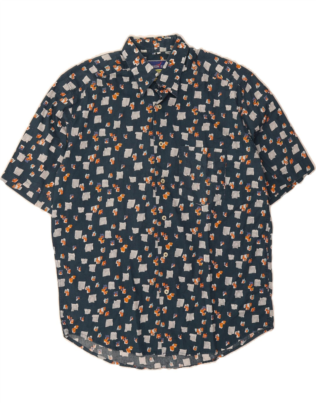 GREEN LEAVES Mens Abstract Pattern Short Sleeve Shirt Large Navy Blue Vintage Green Leaves and Second-Hand Green Leaves from Messina Hembry 