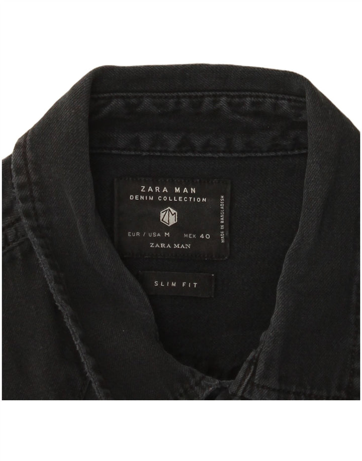 Zara Mens Slim Fit Denim Shirt Medium Black