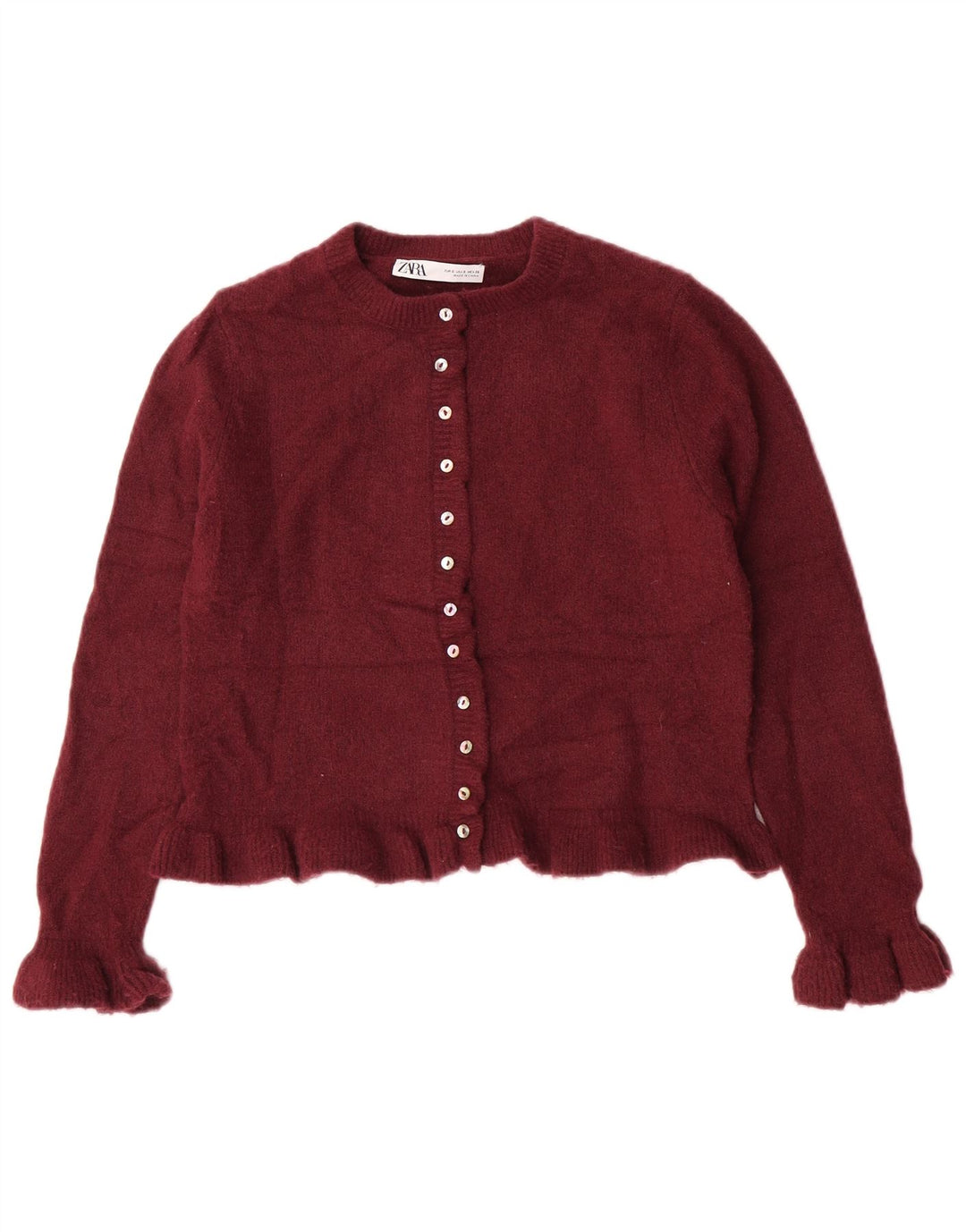 Zara Womens Crop Cardigan Sweater UK 10 Small Burgundy Polyester
