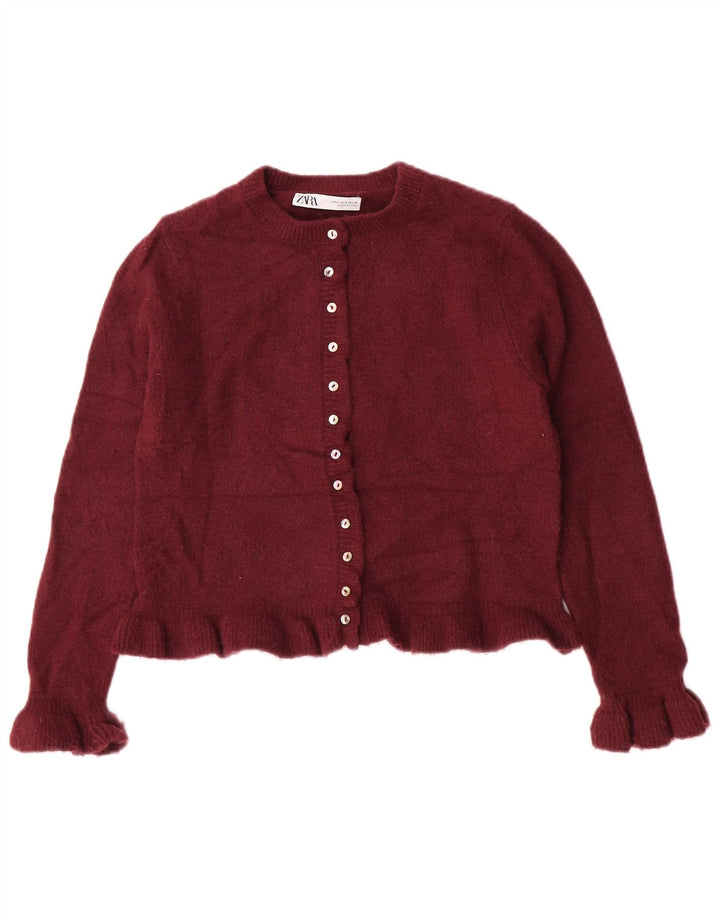 Zara Womens Crop Cardigan Sweater UK 10 Small Burgundy Polyester