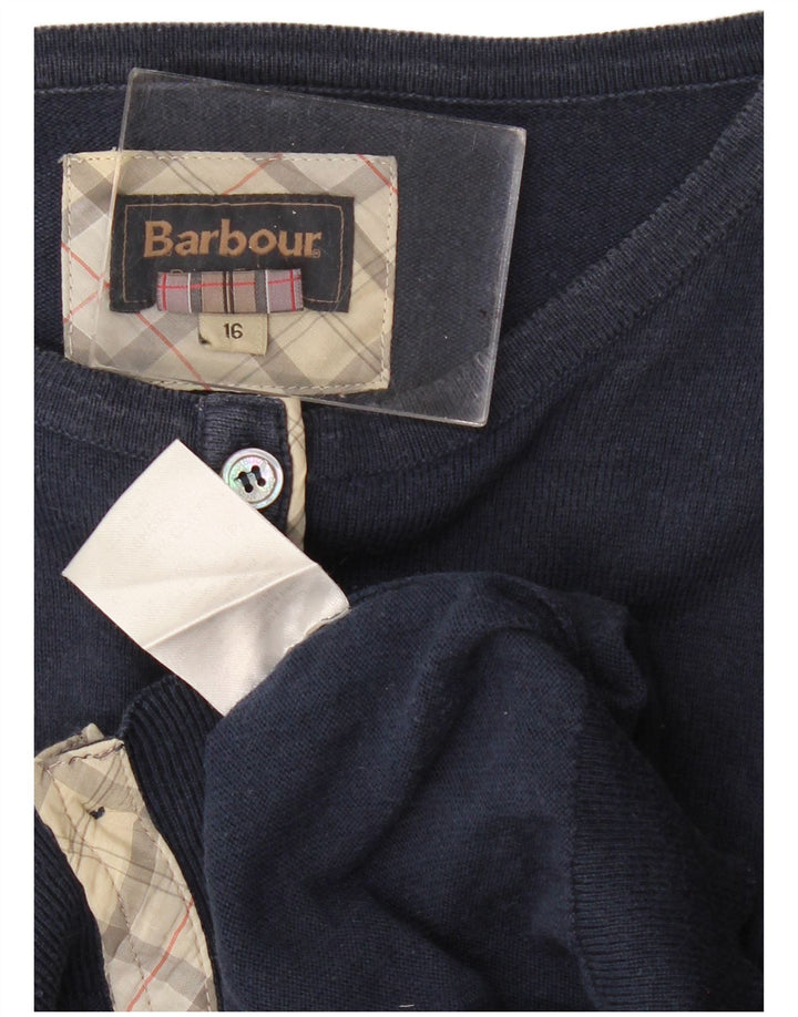 BARBOUR Womens Cardigan Sweater UK 16 Large Navy Blue Cotton