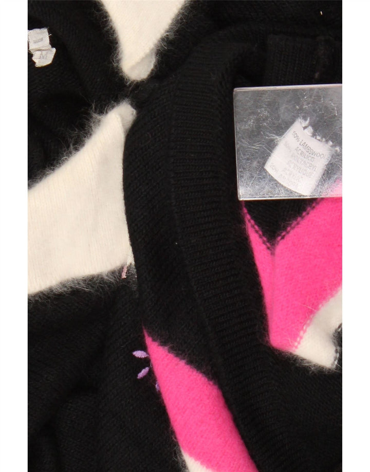 Vintage Womens Polo Neck Jumper Sweater UK 14 Medium Black Colourblock