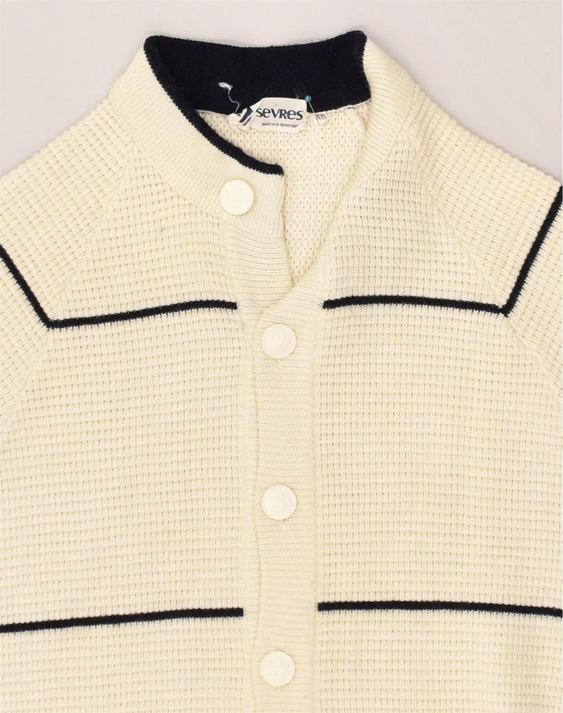 SEVRES Mens Cardigan Sweater IT 48 Small White Striped Wool | Vintage Sevres | Thrift | Second-Hand Sevres | Used Clothing | Messina Hembry 