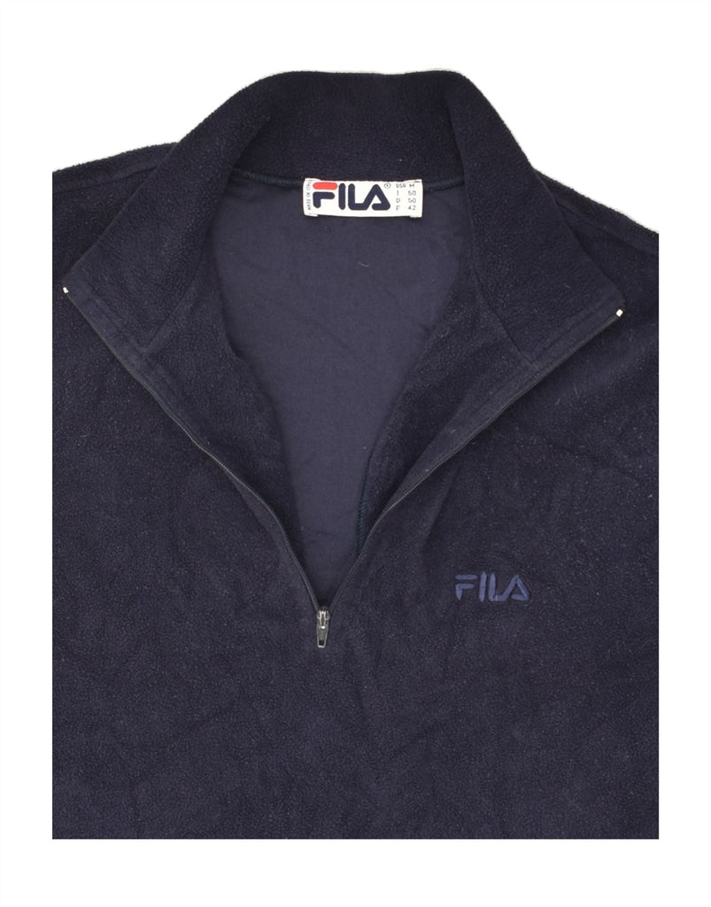 FILA Mens Zip Neck Fleece Jumper IT 50 Medium Navy Blue Polyester | Vintage Fila | Thrift | Second-Hand Fila | Used Clothing | Messina Hembry 