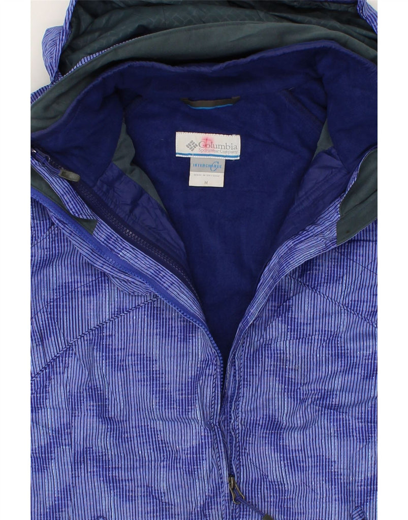 COLUMBIA Womens Hooded Windbreaker Jacket UK 14 Medium Blue Pinstripe Vintage Columbia and Second-Hand Columbia from Messina Hembry 