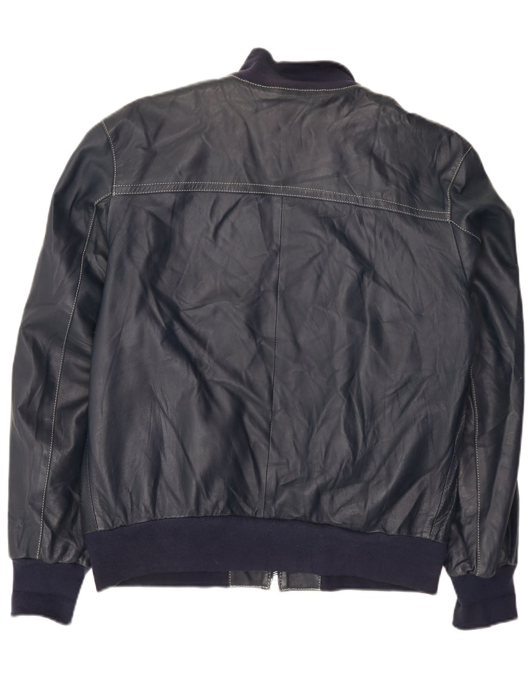 Harmont & Blaine Mens Leather Jacket UK 40 Large Navy Blue Leather