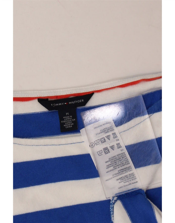 TOMMY HILFIGER Womens Top Long Sleeve UK 14 Medium Blue Striped Cotton