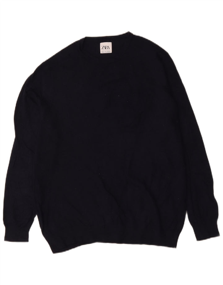Zara Mens Crew Neck Jumper Sweater Small Navy Blue
