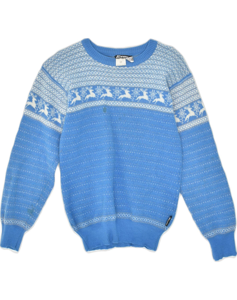 K-WAY Mens Crew Neck Jumper Sweater IT 48 Small Blue Fair Isle Wool | Vintage K-Way | Thrift | Second-Hand K-Way | Used Clothing | Messina Hembry 