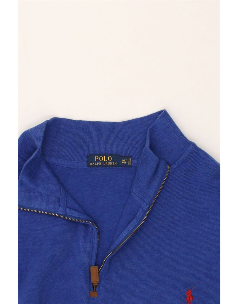 POLO RALPH LAUREN Mens Tall Zip Neck Jumper Sweater 2XL Blue Cotton | Vintage Polo Ralph Lauren | Thrift | Second-Hand Polo Ralph Lauren | Used Clothing | Messina Hembry 